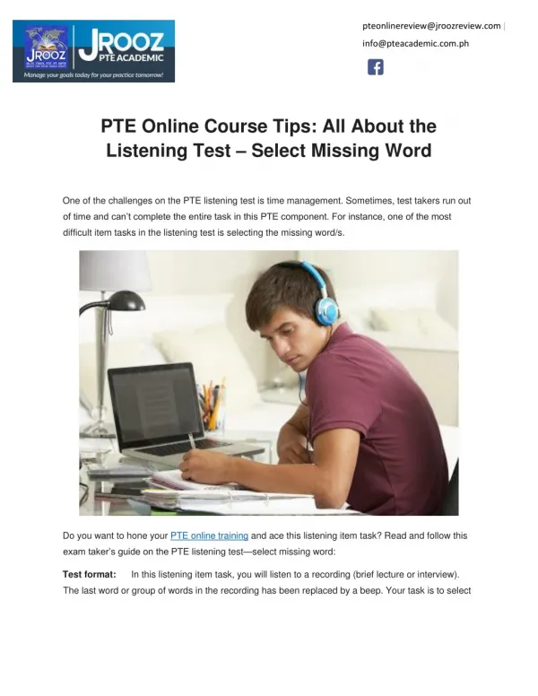 PTE Online Course Tips: All About the Listening Test – Select Missing Word