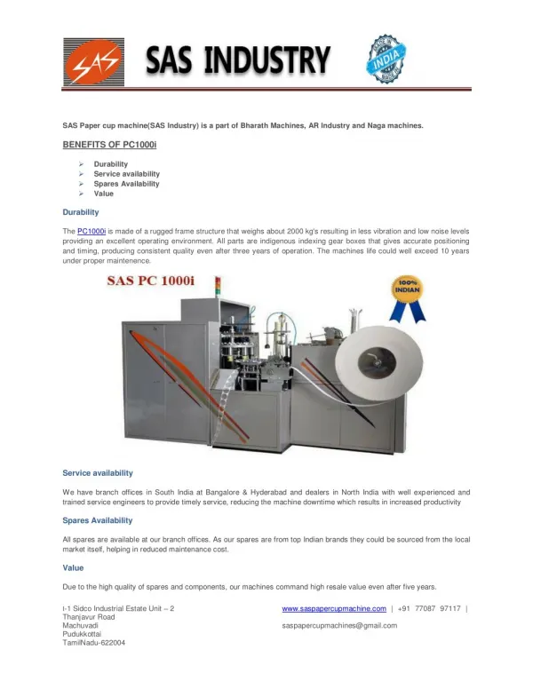 Auto sensor paper cup machine - SAS Industry