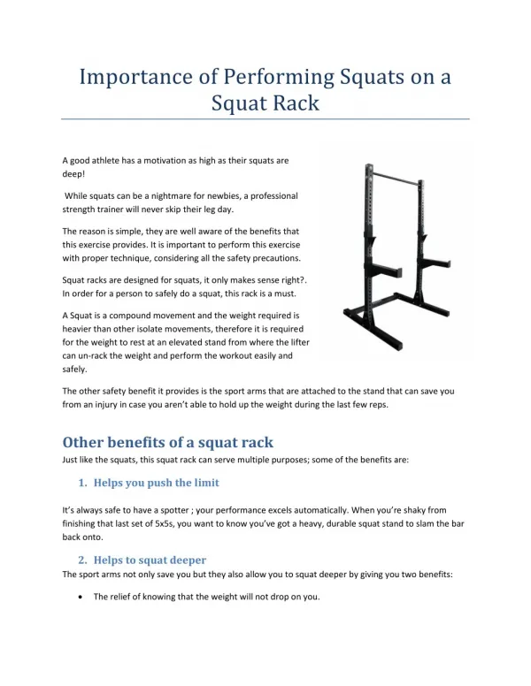 Benefits of Using a Squat Rack