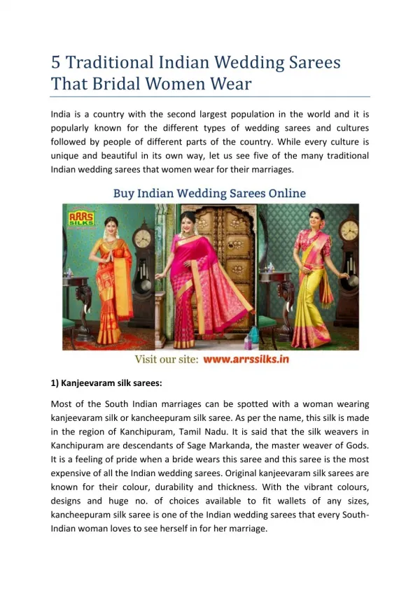 5 Traditional Indian Wedding Sarees That Bridal Women Wear