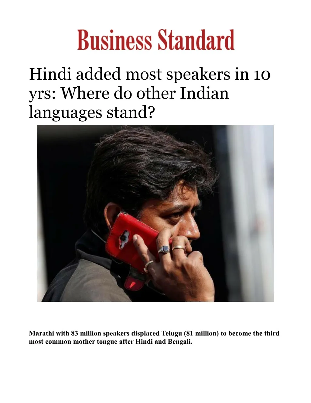 hindi added most speakers in 10 yrs where