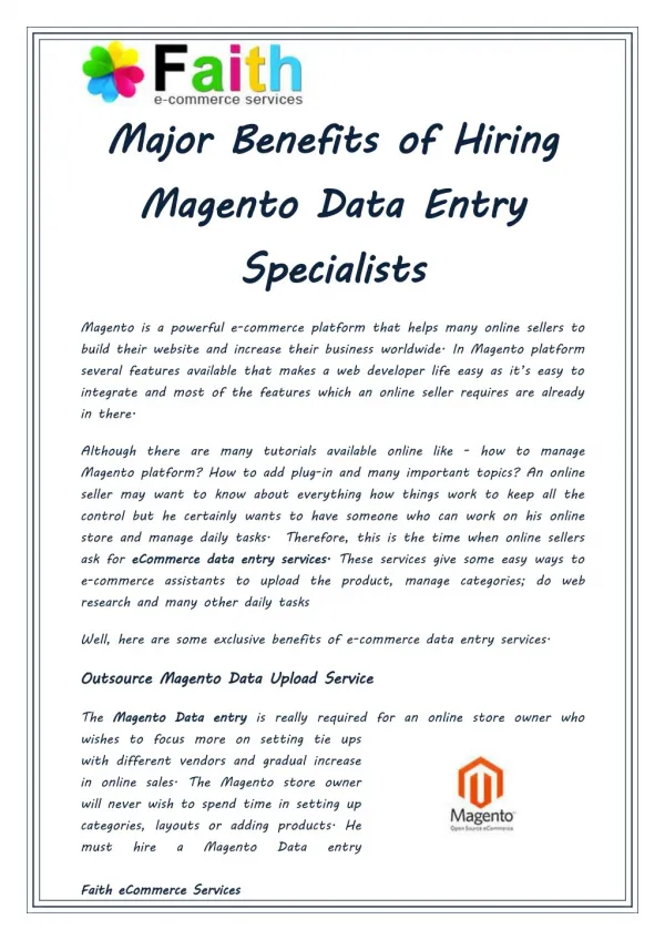 Major Benefits of Hiring Magento Data Entry Specialists