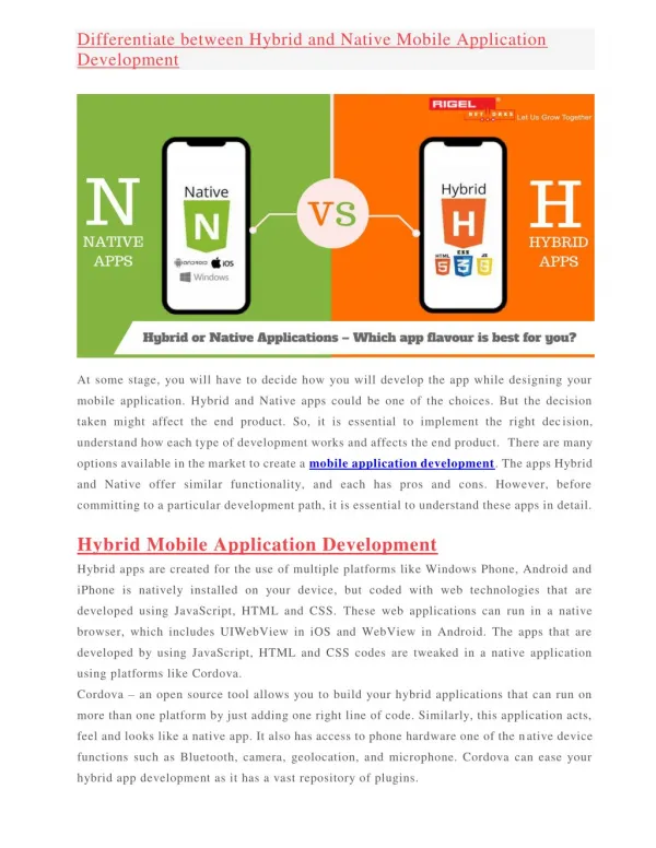 Differentiate between Hybrid and Native Mobile Application Development