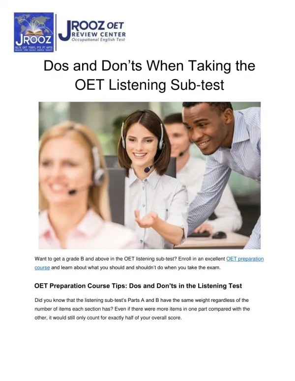 Dos and Don’ts When Taking the OET Listening Sub-test