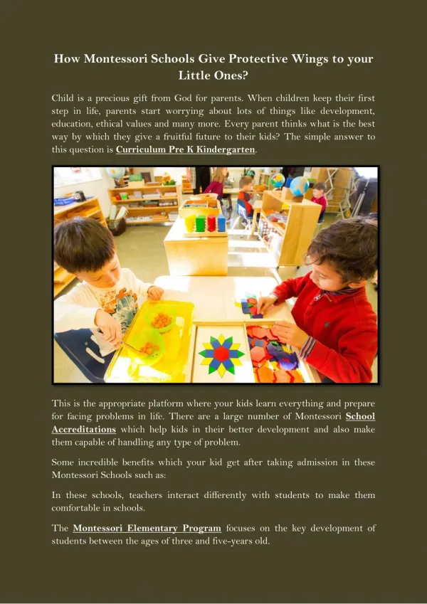How Montessori Schools Give Protective Wings to your Little Ones?