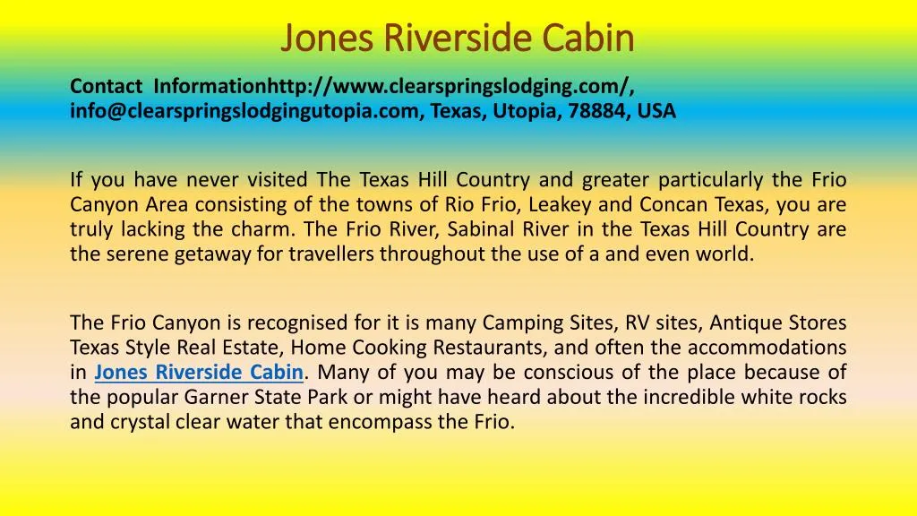 jones riverside cabin