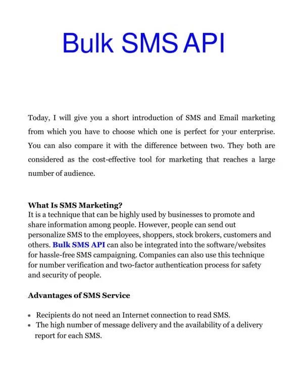 Bulk SMS API best way for Email & SMS Marketing
