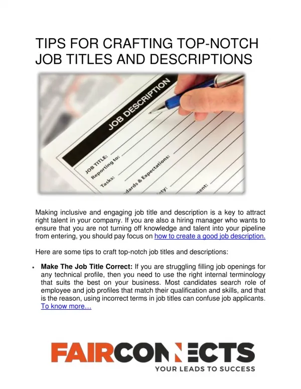 TIPS FOR CRAFTING TOP-NOTCH JOB TITLES AND DESCRIPTIONS