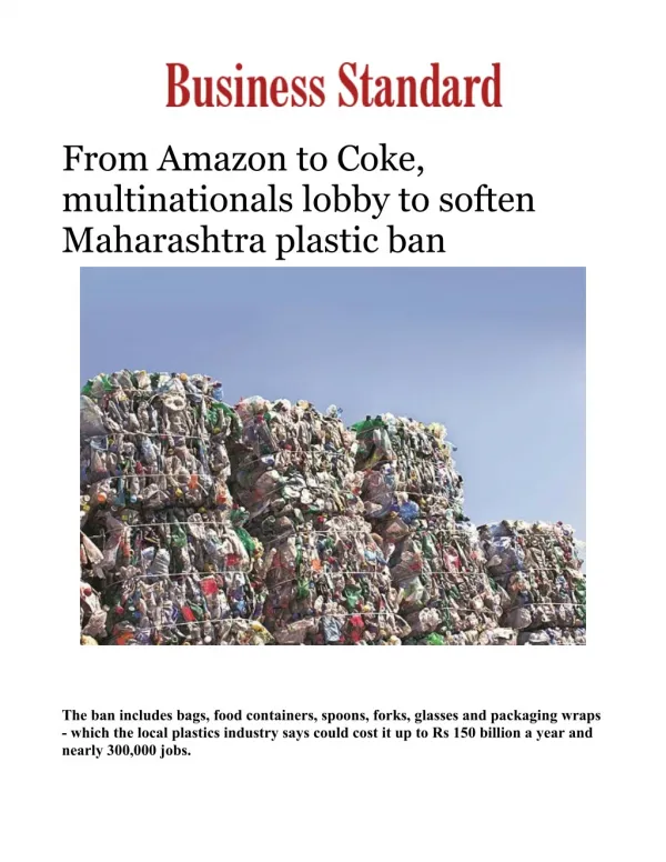 Amazon, H&M and other multinationals pressing to soften Maharashtra's plastic ban