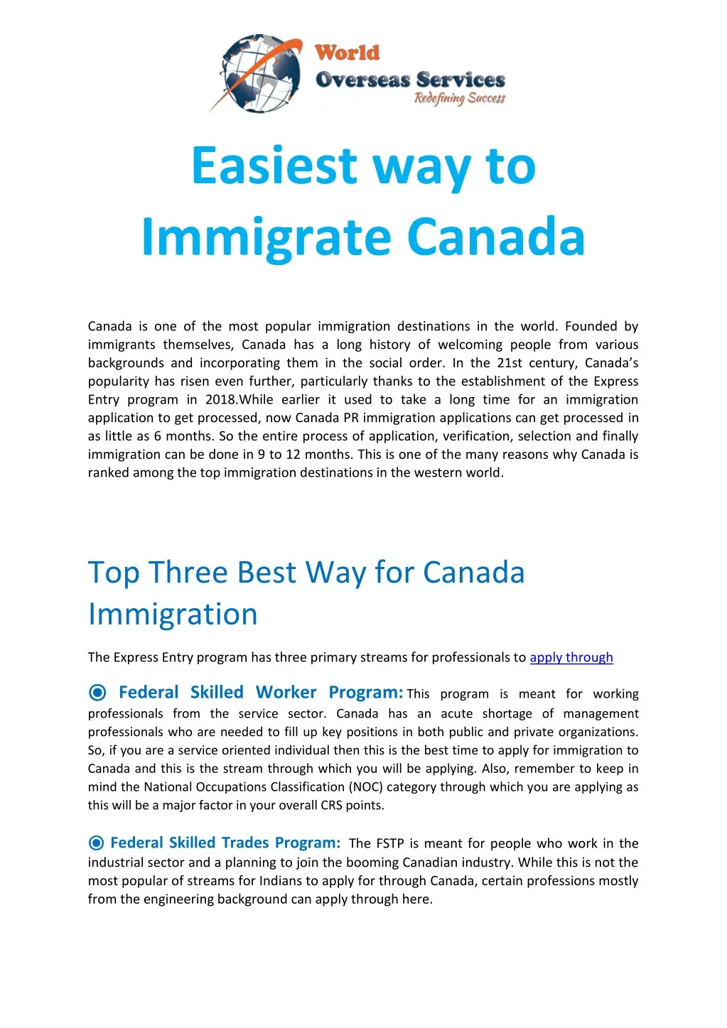 easiest way to immigrate canada