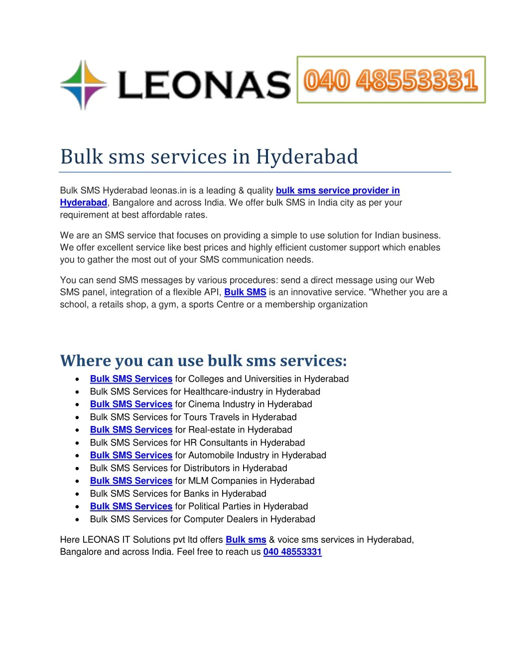 bulk sms services in hyderabad