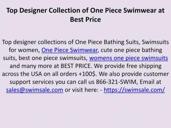 Top Designer Collection of One Piece Swimwear at Best Price
