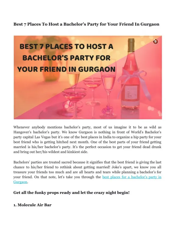 Best 7 Places To Host a Bachelor’s Party for Your Friend In Gurgaon