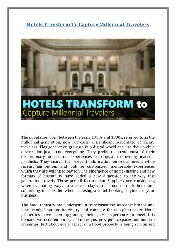 Hotels Transform To Capture Millennial Travelers