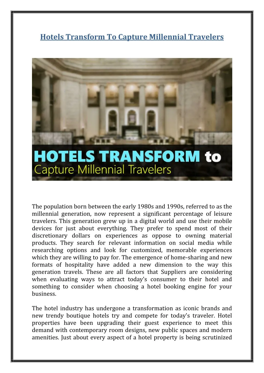hotels transform to capture millennial travelers