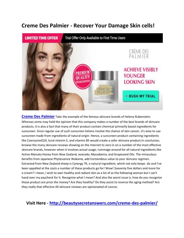 Creme Des Palmier - Look Younger & Get Beautiful Skin Naturally!