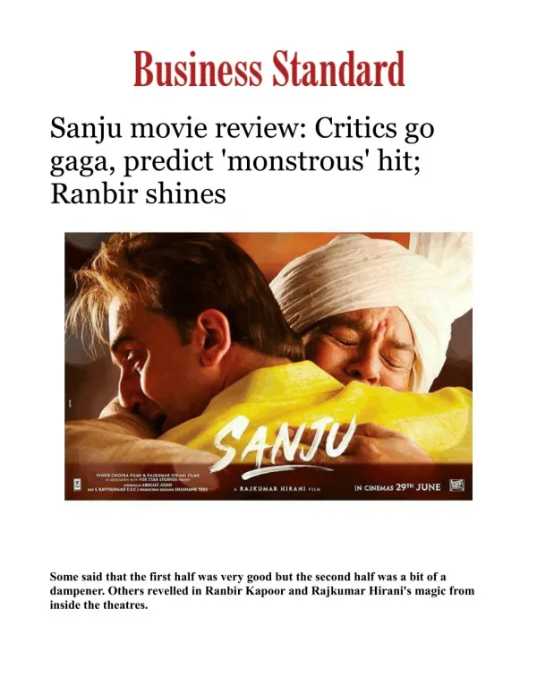 Sanju movie review: Critics go gaga, predict 'monstrous' hit; Ranbir shines