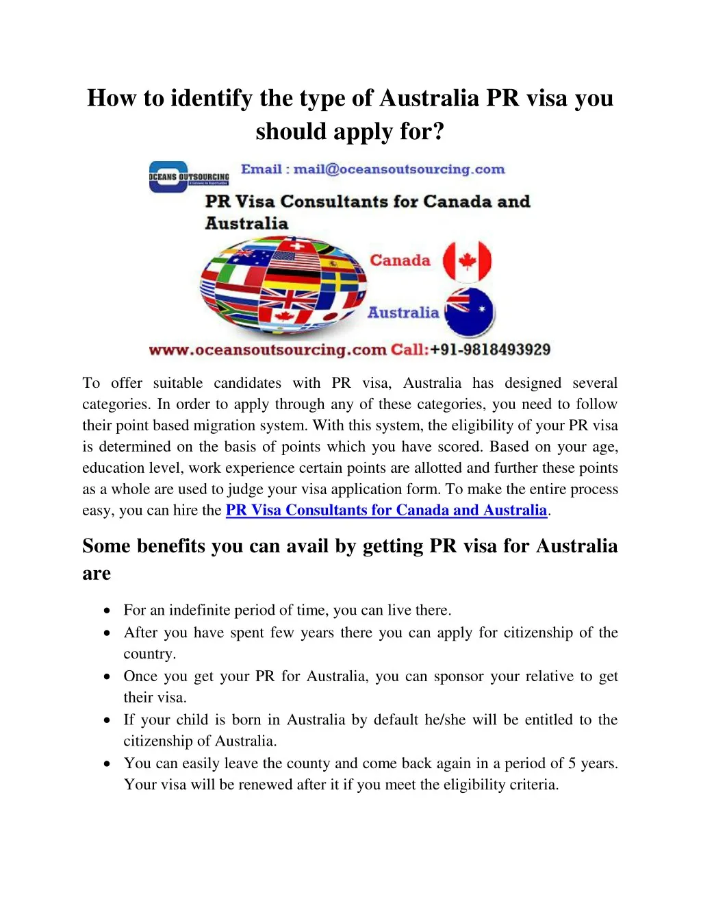 how to identify the type of australia pr visa