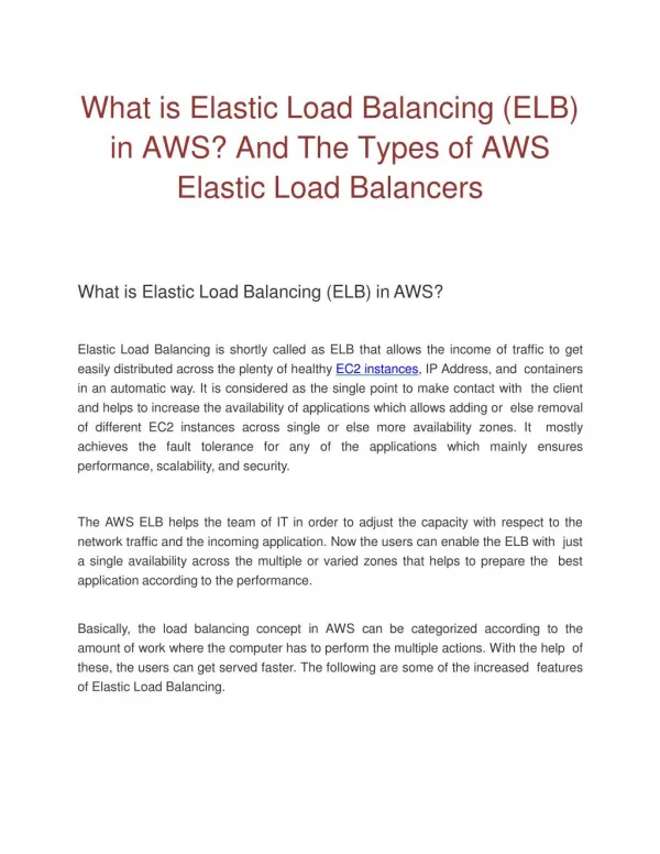 What is Elastic Load Balancing (ELB) in AWS?