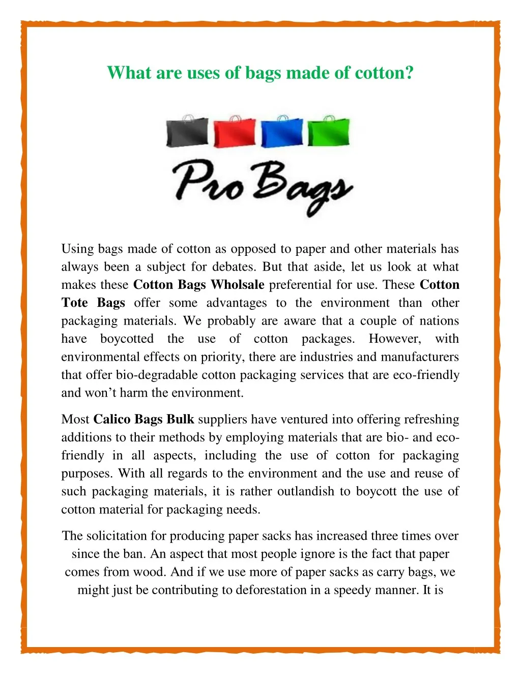 what are uses of bags made of cotton