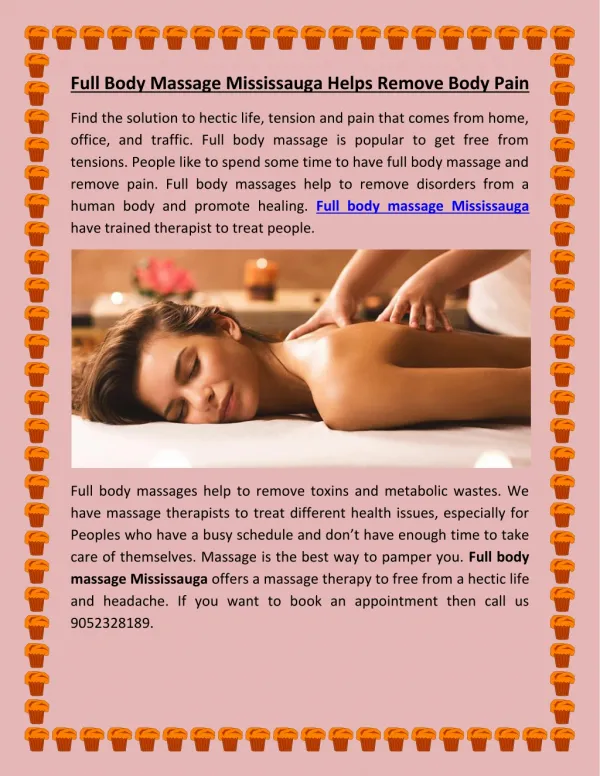 Full Body Massage Mississauga Helps To Remove Body Pain