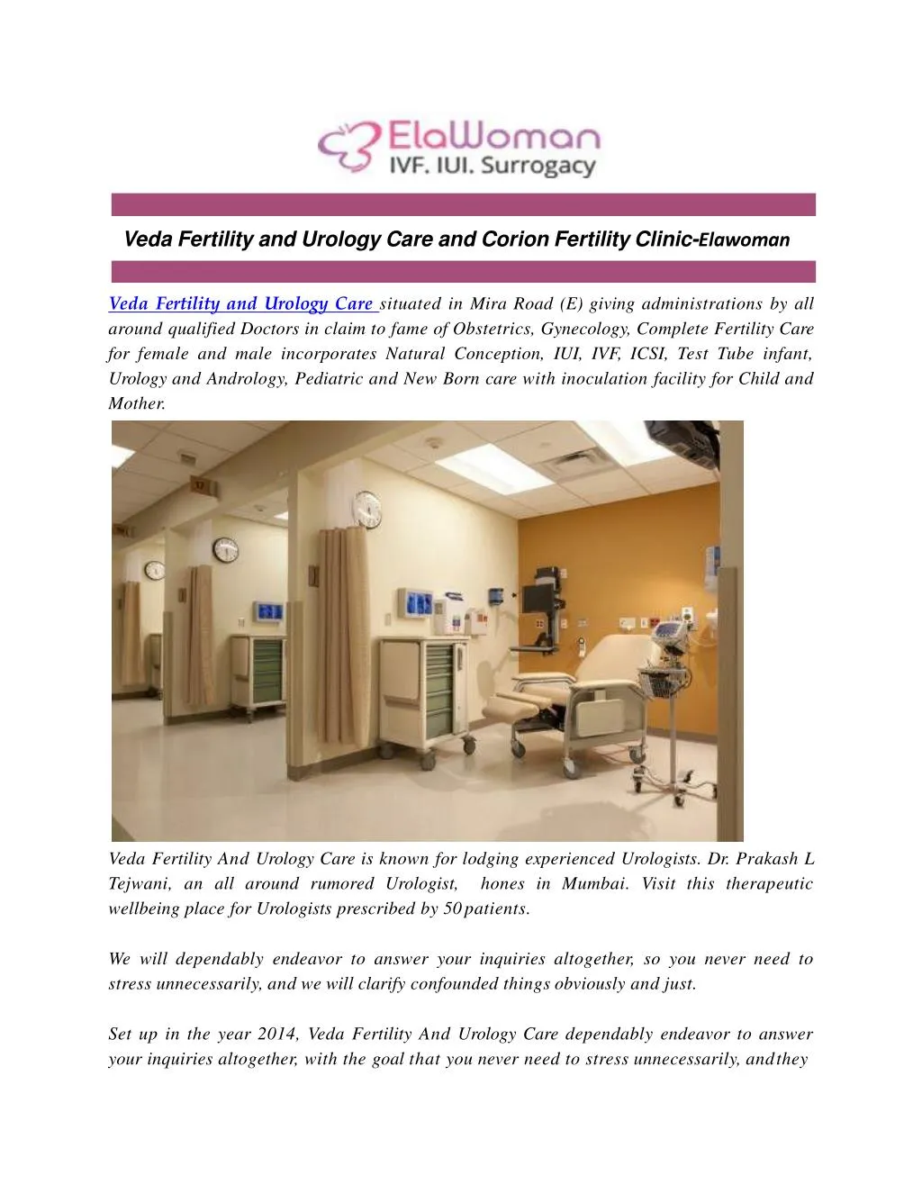 veda fertility and urology care and corion