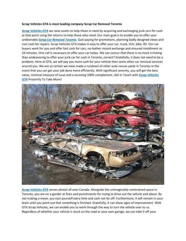 Scrap Vehicles GTA is most leading company Scrap Car Removal Toronto