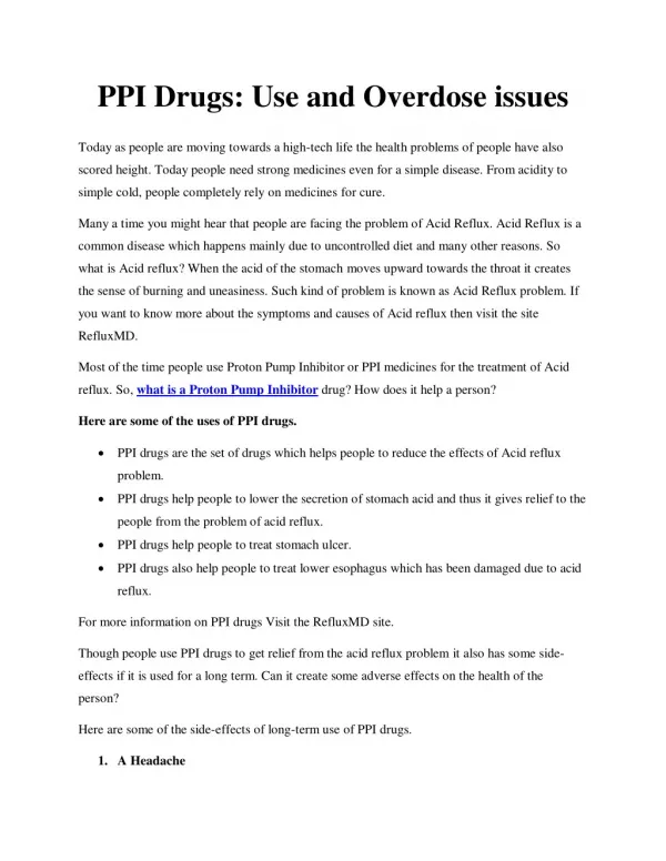 PPI Drugs : Use and Overdose issues