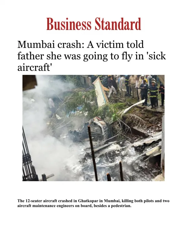 Mumbai crash: A victim told father she was going to fly in 'sick aircraft' 