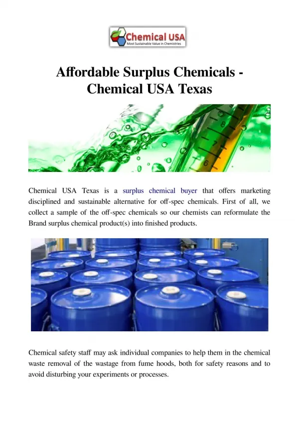 Affordable Surplus Chemicals - Chemical USA Texas