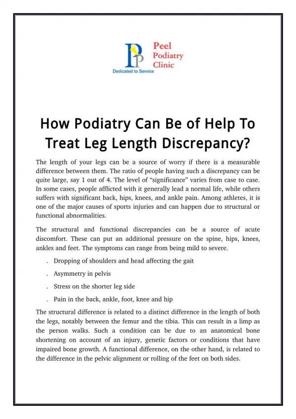 How Podiatry Can Be of Help To Treat Leg Length Discrepancy?