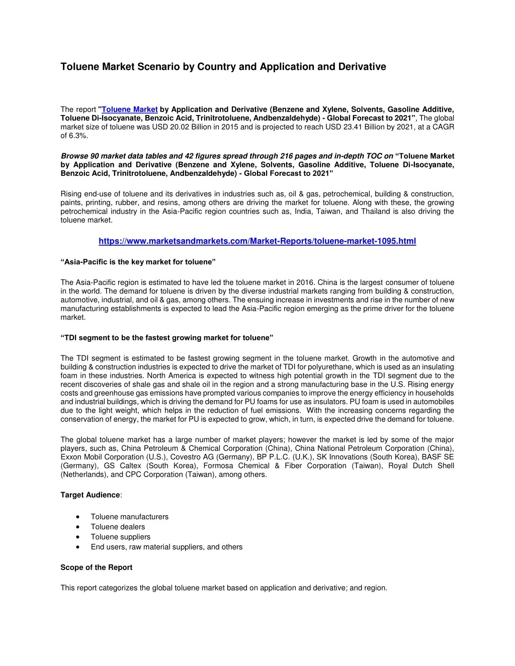 toluene market scenario by country