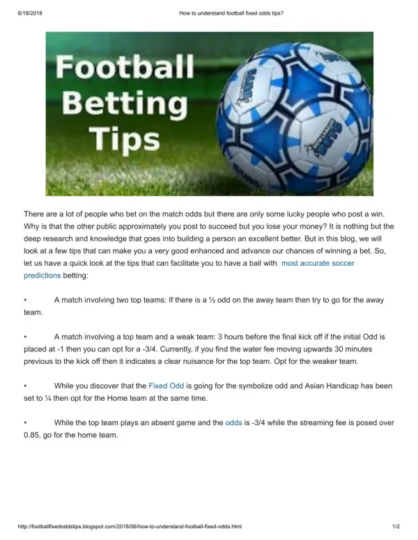 How to understand football fixed odds tips