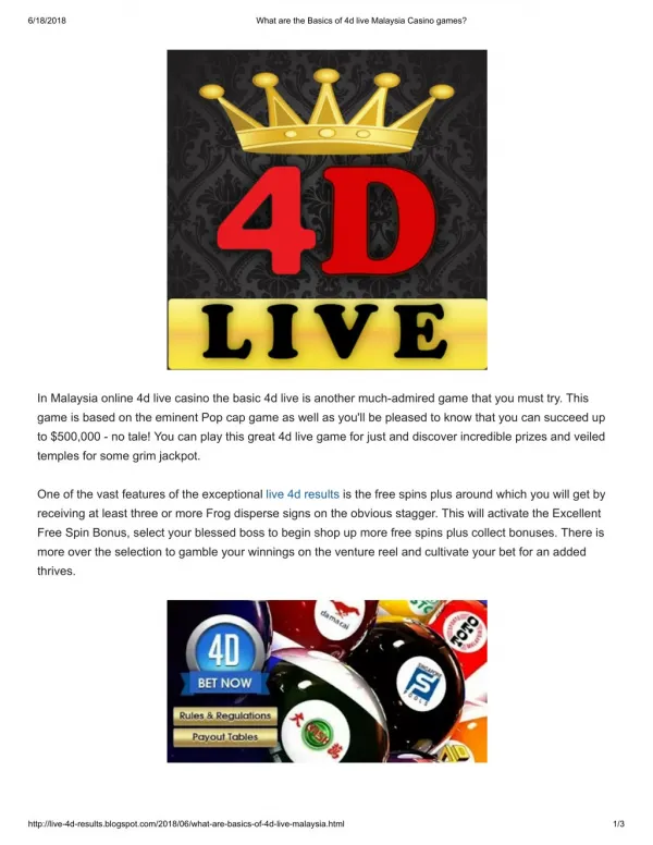 What are the Basics of 4d live Malaysia Casino games