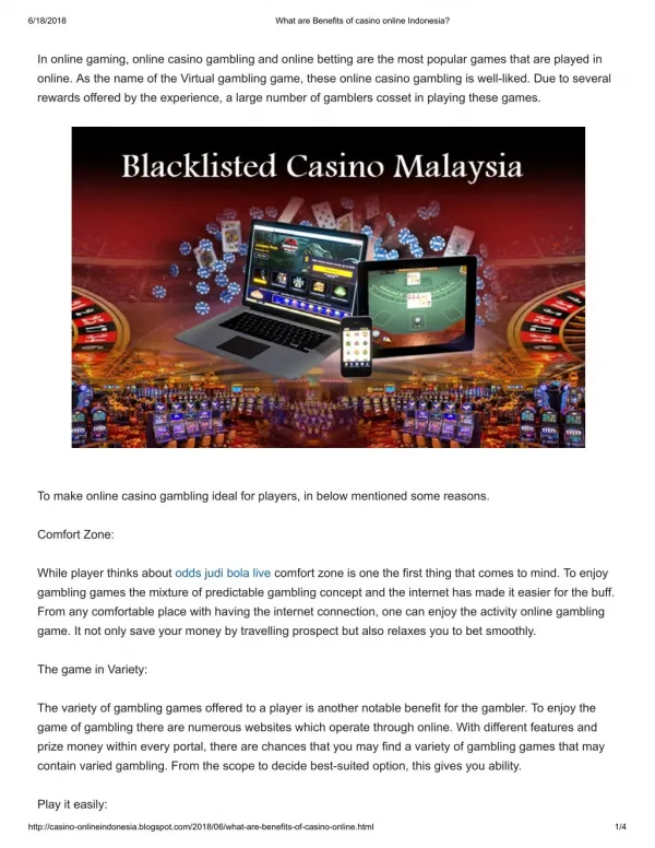 What are Benefits of casino online Indonesia