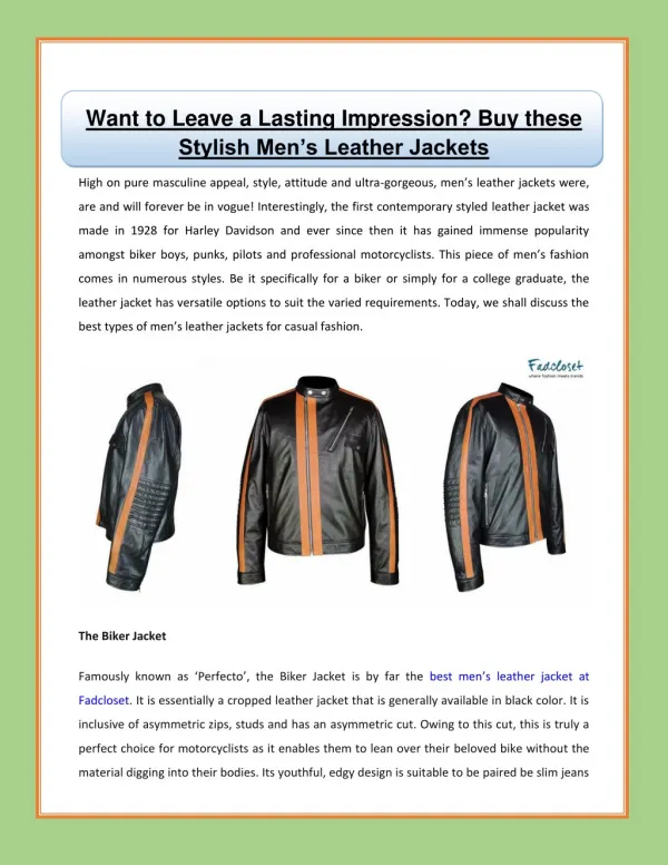 Want to Leave a Lasting Impression? Buy these Stylish Men’s Leather Jackets