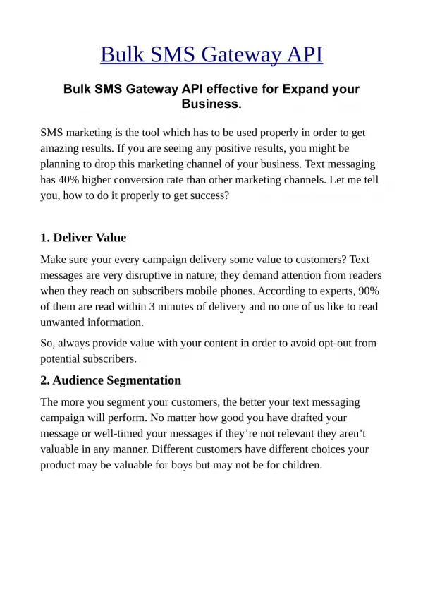Bulk SMS Gateway API effective for Expand your Business.