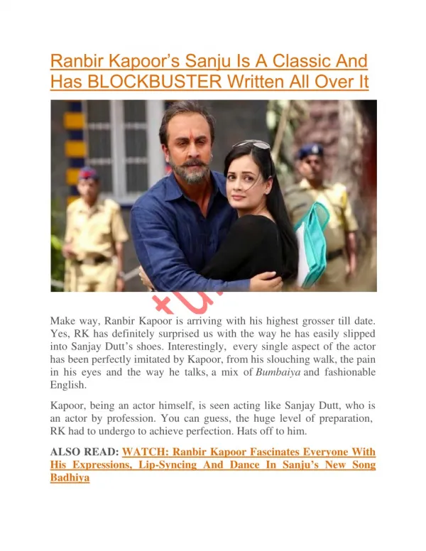 Ranbir Kapoorâ€™s Sanju Is A Classic And Has BLOCKBUSTER Written All Over It