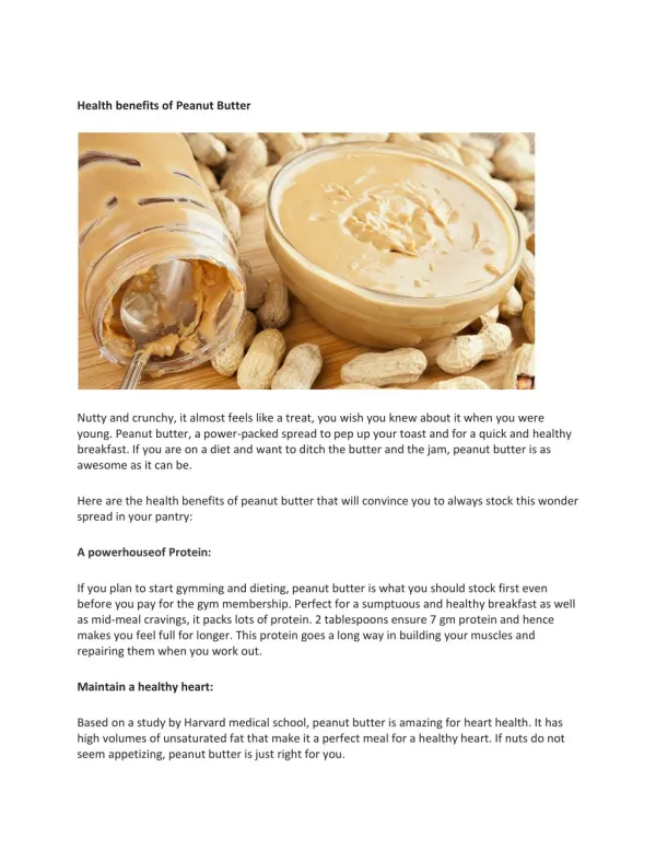 Health Benefits of Peanut Butter