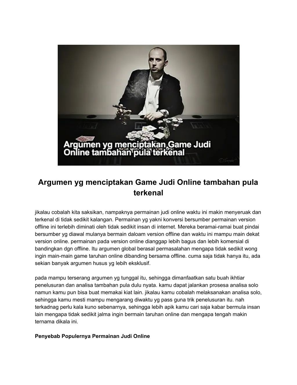 argumen yg menciptakan game judi online tambahan