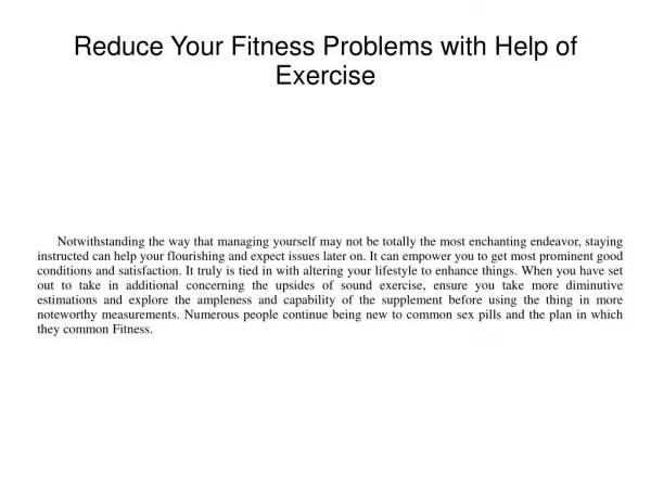Reduce Your Fitness Problems with Help of Exercise