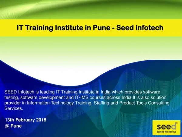 SEED Infotech IT Training Institute Pune-Mumbai