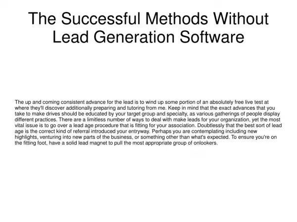 The Successful Methods Without Lead Generation Software