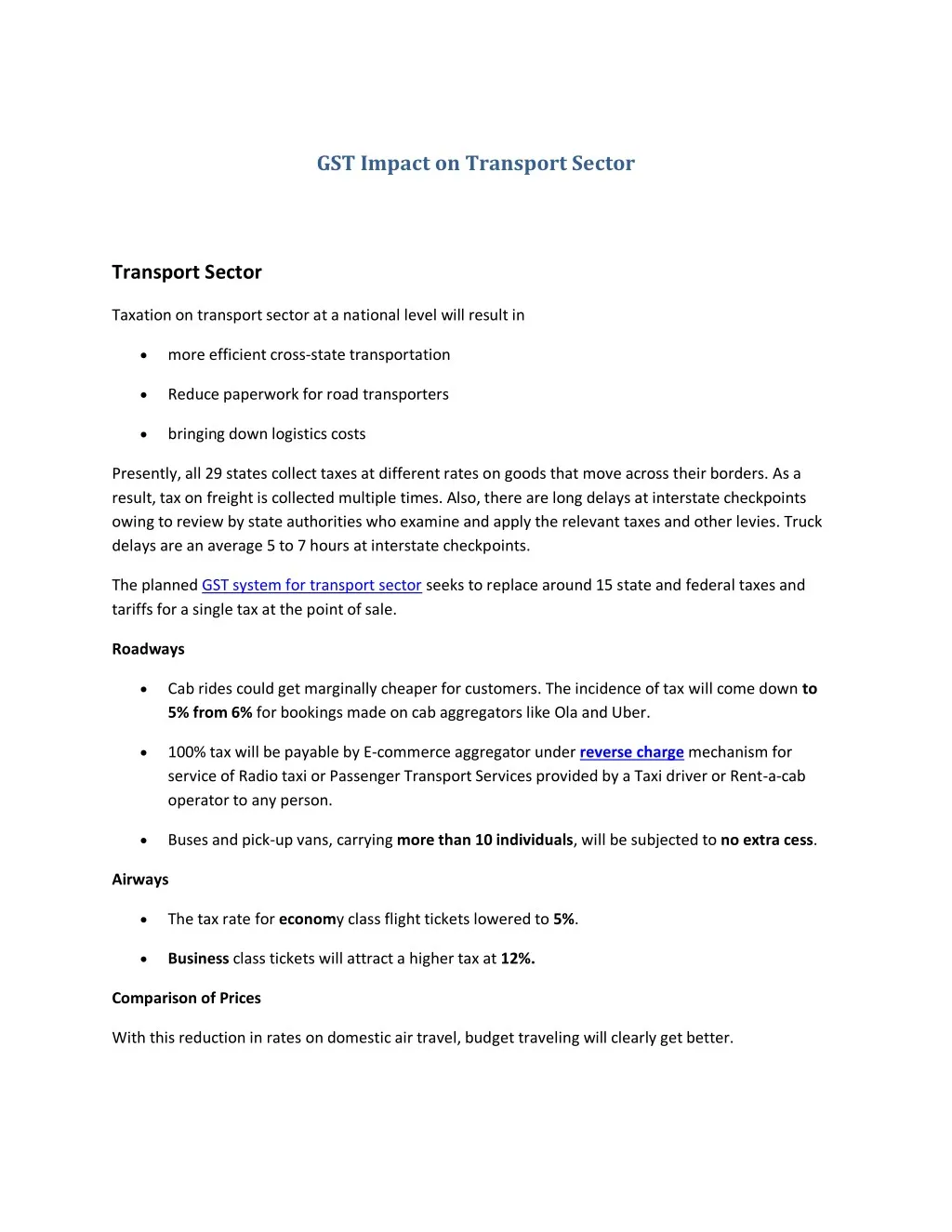 gst impact on transport sector