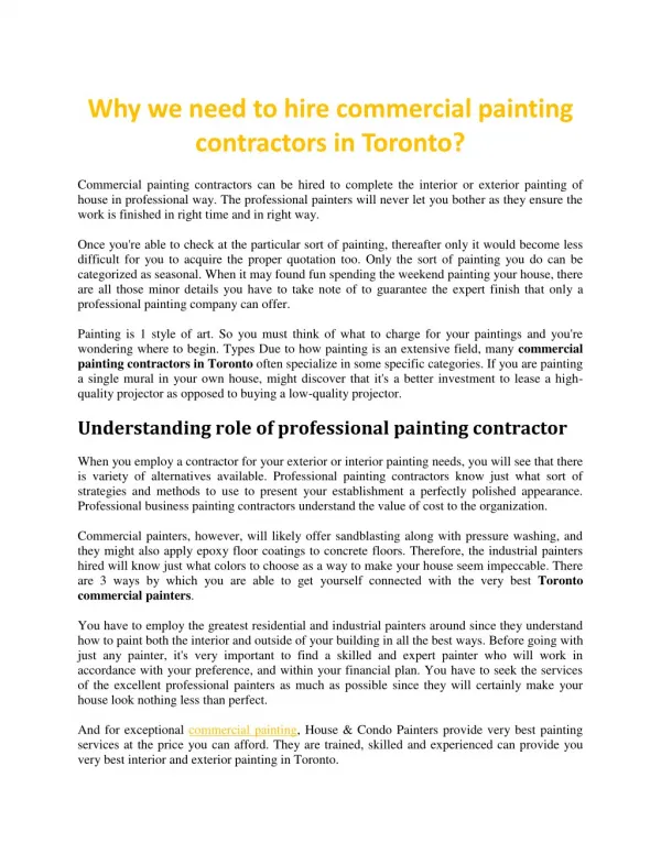 Why we need to hire commercial painting contractors in Toronto?