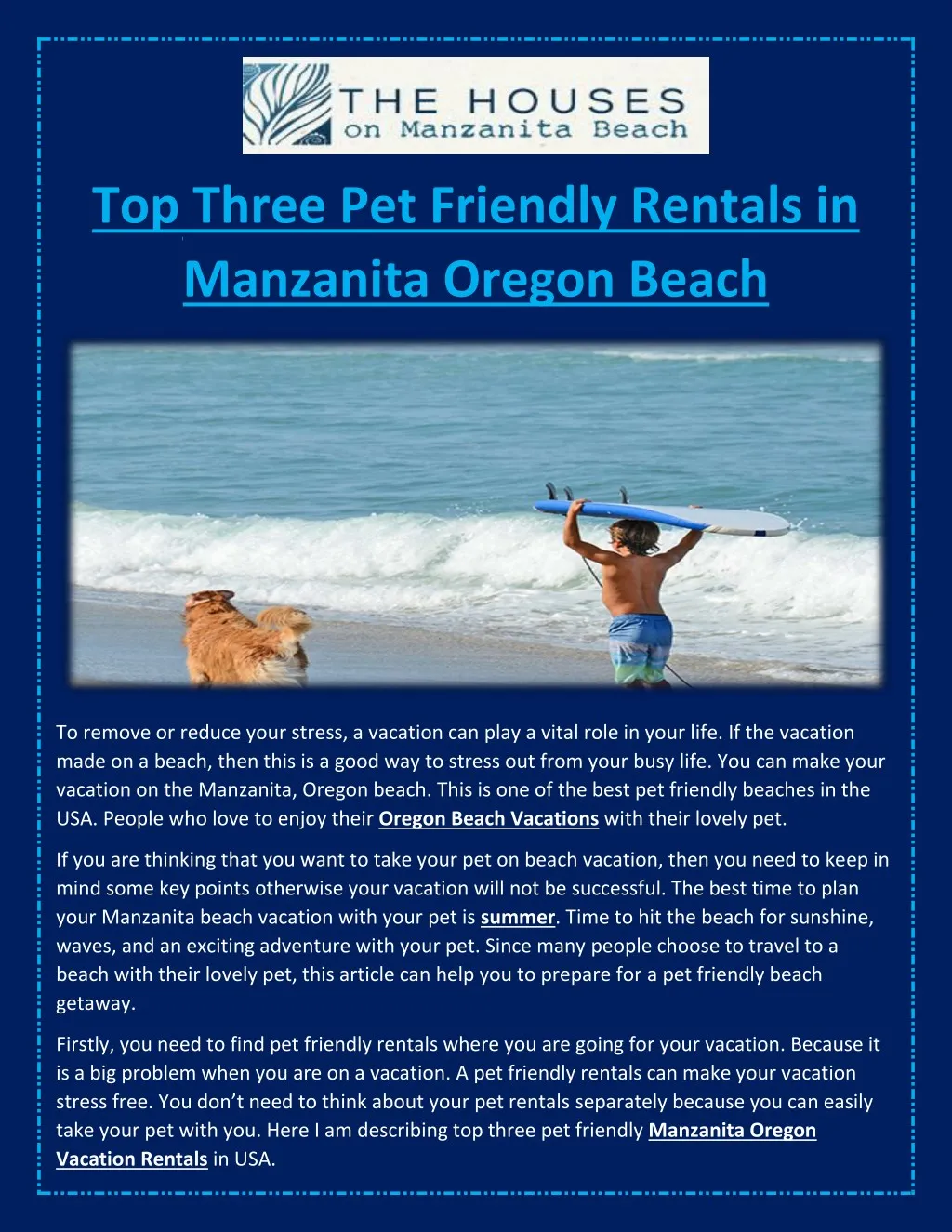 top three pet friendly rentals in manzanita