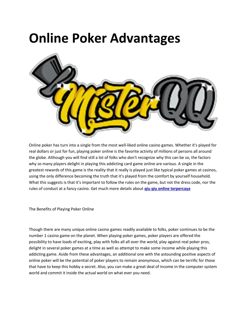 online poker advantages