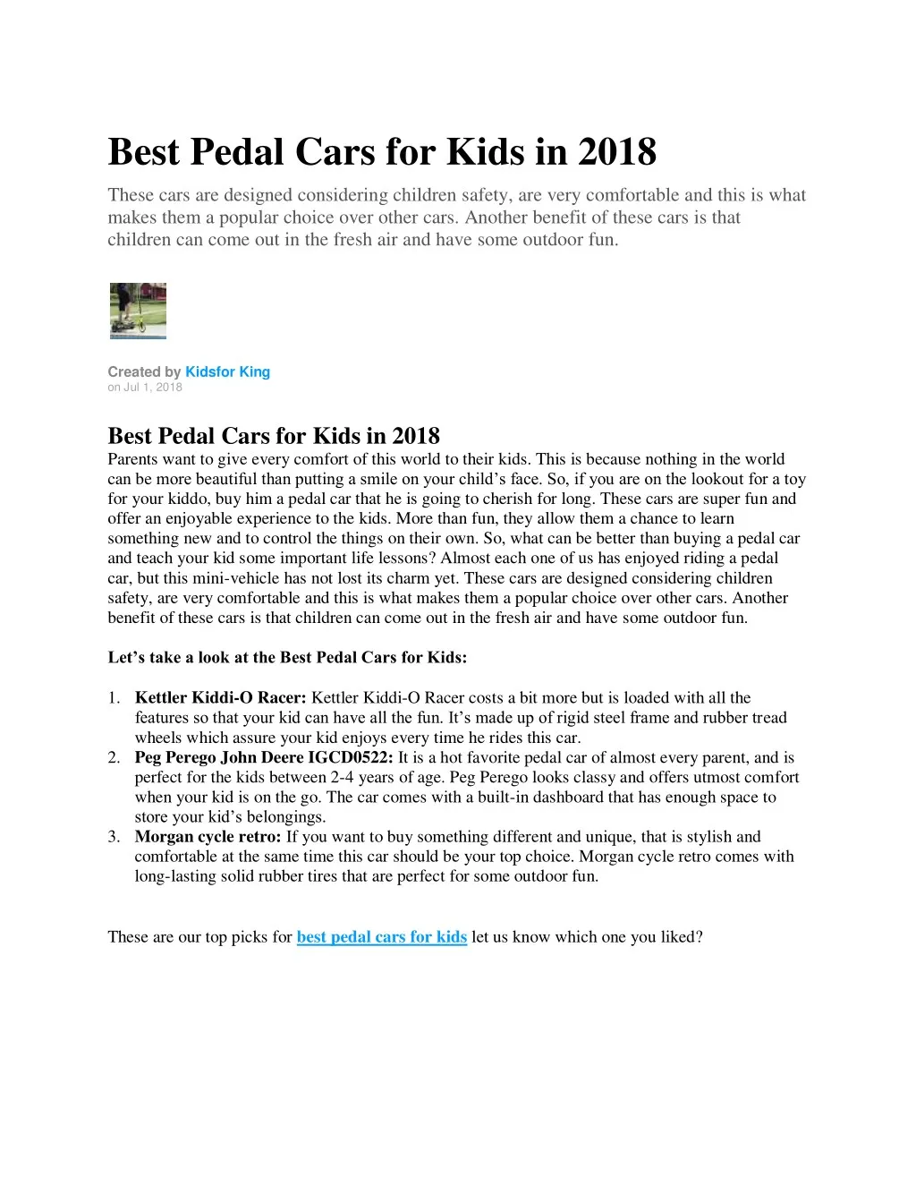 best pedal cars for kids in 2018