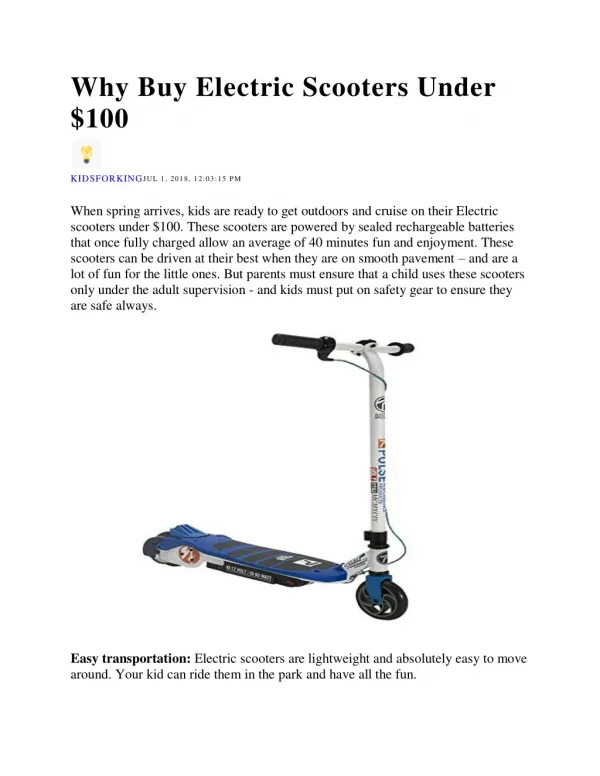 Why Buy Electric Scooters under $100