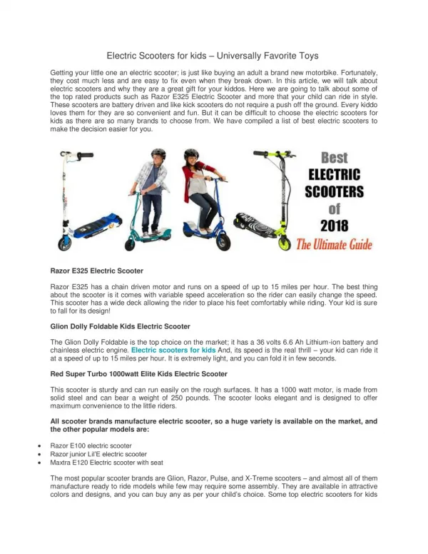Electric Scooters for kids – Universally Favorite Toys